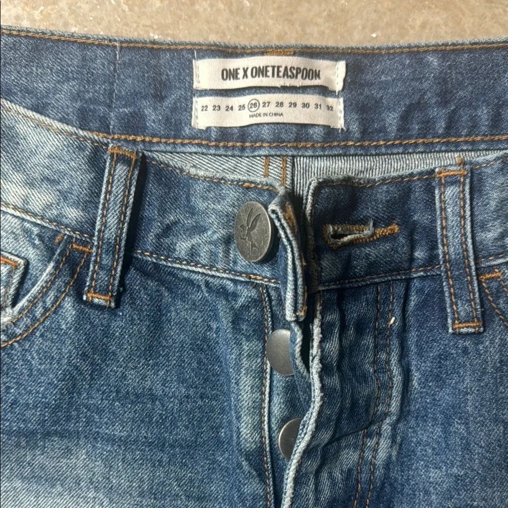 One Teaspoon High Waist Bonita Denim Shorts‎ Blue Distressed Button Fly Size 26